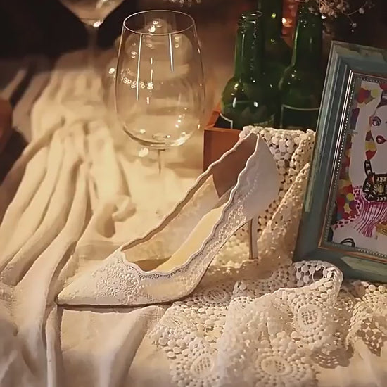 White Lace Wedding Stiletto Heels 8cm For Bride
