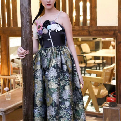FAB-BROC-018 Summer European style flower and bird embossed gold silk organza cut flower fabric tube top dress headscarf hairband jacquard fabric thin and transparent