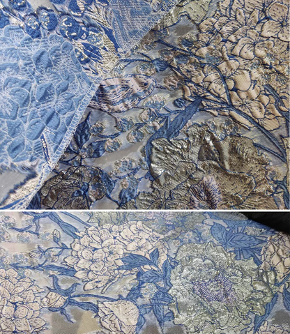 FAB-BROC-018 Summer European style flower and bird embossed gold silk organza cut flower fabric tube top dress headscarf hairband jacquard fabric thin and transparent