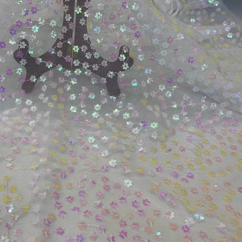 Mesh platinum light section dyed plum blossom sequin fabric women's dress children's clothing wedding fashion decoration diy
