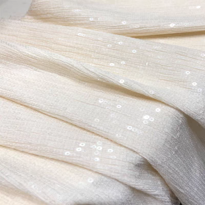 Wrinkled bark cloth transparent sequin fabric feels soft and elastic drape spring and autumn dress short-sleeved fashion diy