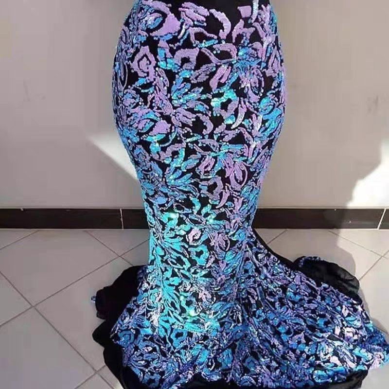 Velvet phantom section dyed sequin flip fish scale fabric dress costume skirt stage performance clothing handmade diy