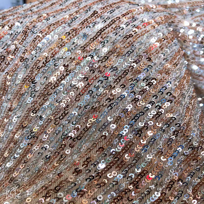 Sequined fabric two-color straight polyester polyurethane mesh champagne pink sequin embroidery stretch fashion stage decoration evening dress fabric