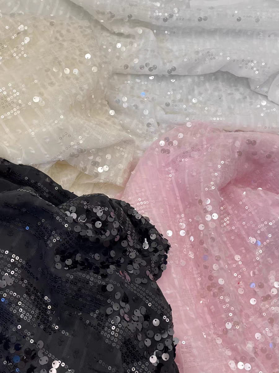 Chiffon jacquard sequin fabric crystal sheet summer new fashion short-sleeved dress curtain stage design DIY