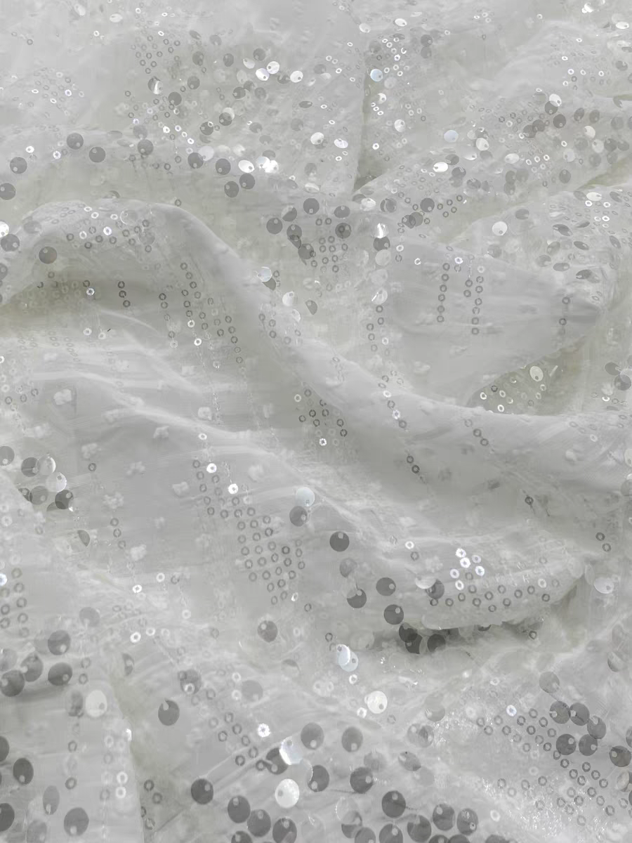 Chiffon jacquard sequin fabric crystal sheet summer new fashion short-sleeved dress curtain stage design DIY