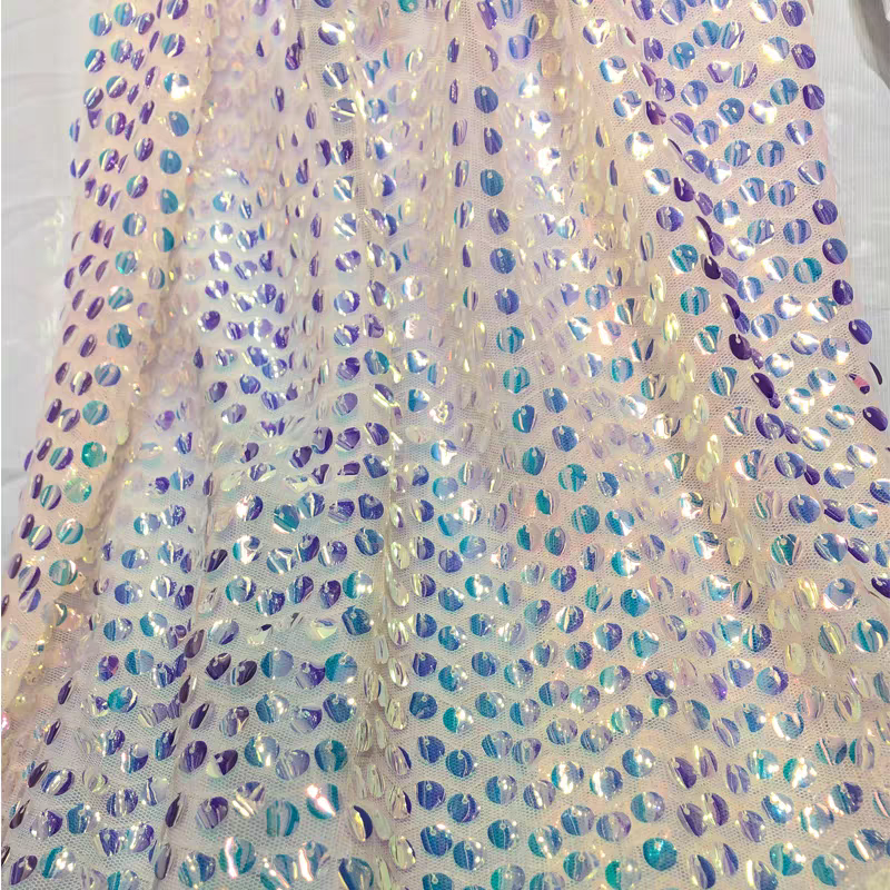 9mm mesh sequin fabric colorful transparent DIY stage performance clothing fashion dress women's background cloth
