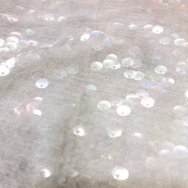 Sequin manufacturer heavy industry embroidery mesh transparent round fabric dress diy material wedding dress decorative cloth