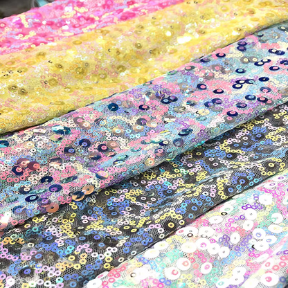 3mm+7mm sequined random pieces encrypted mesh laminated bright fabric wedding performance clothes tablecloth background shooting