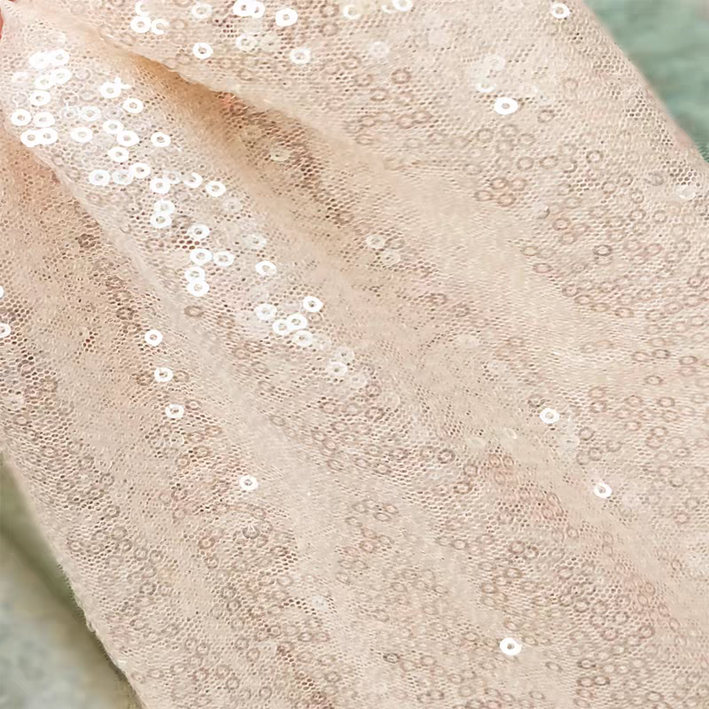 Sequin fabric bean paste pink crystal embroidery mesh random flower wedding evening dress decoration photo background cloth DIY