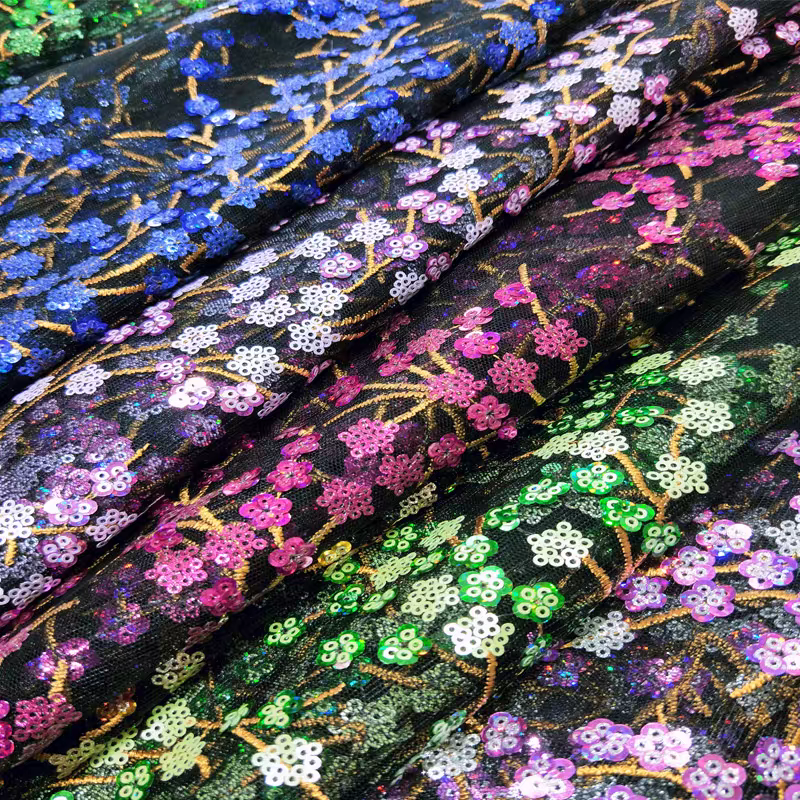 New mesh sequin embroidery full of flowers stacked embroidery fabric dress with clothes clothing decoration DIY