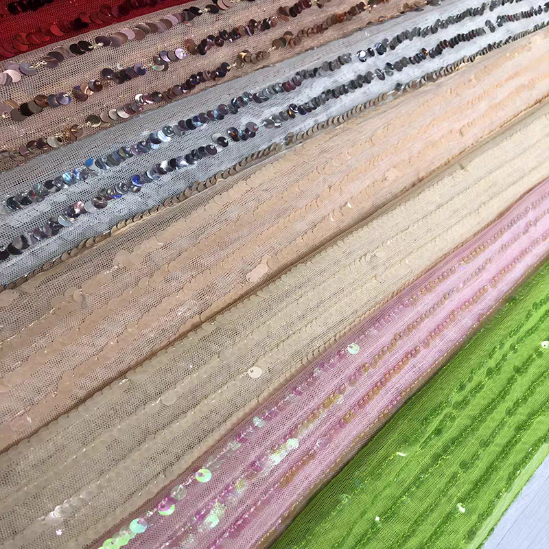 6mm sequin fabric straight strips encrypted sequin mesh bottom glitter clothing fabric decorative cloth stage performance cloth