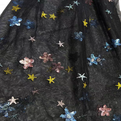 Star yarn fantasy blue embroidery mesh fabric sequin embroidered cloth dress children's clothing background curtain handmade DIY