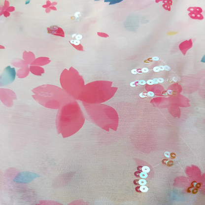 Internet celebrity small fresh floral chiffon sequin fabric clothing dress cloth curtain cloth handmade DIY