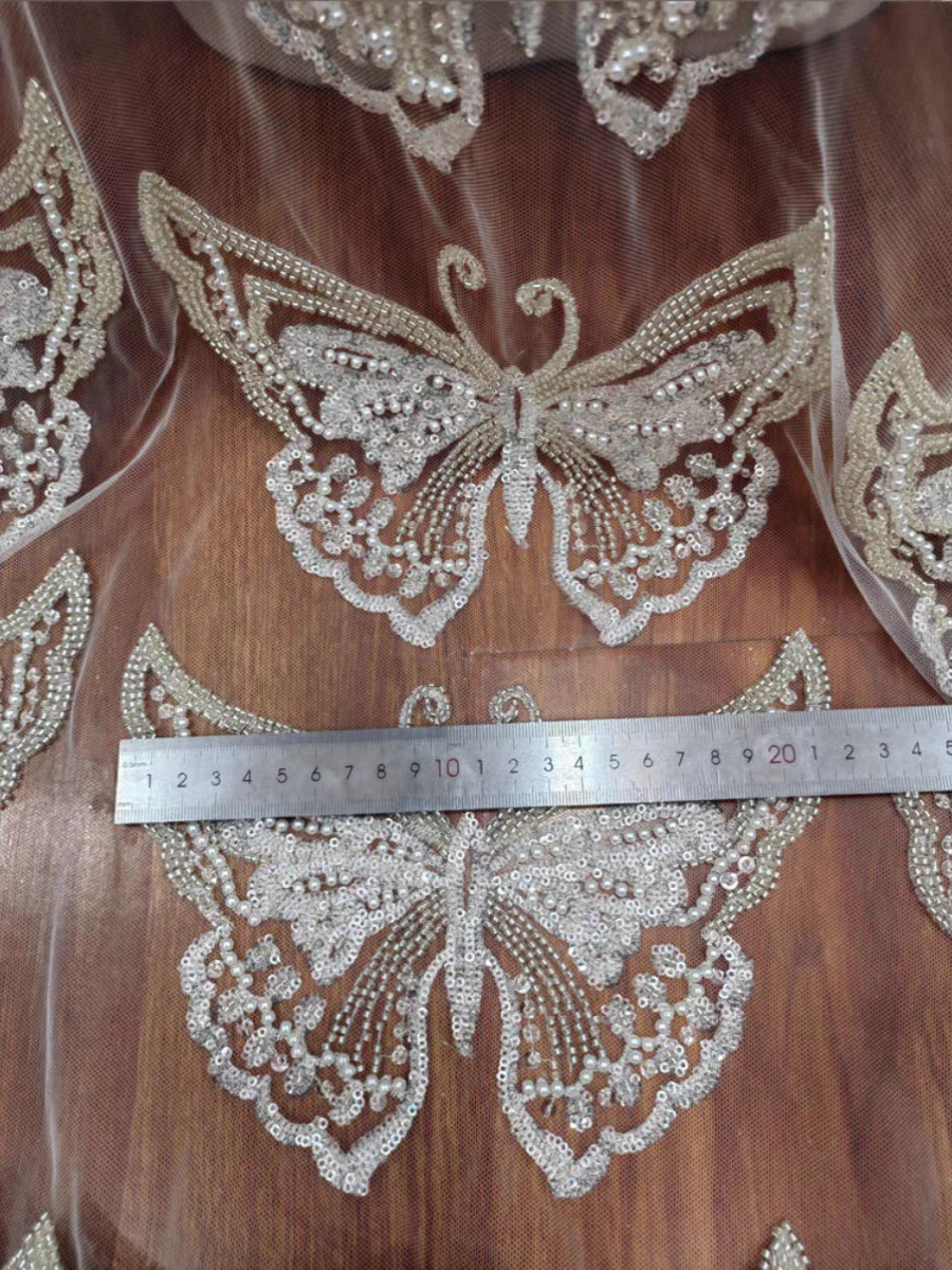 High-quality heavy-duty nail embroidery sequin butterfly style lace wedding dress mesh veil veil dress DIY lace accessories applique