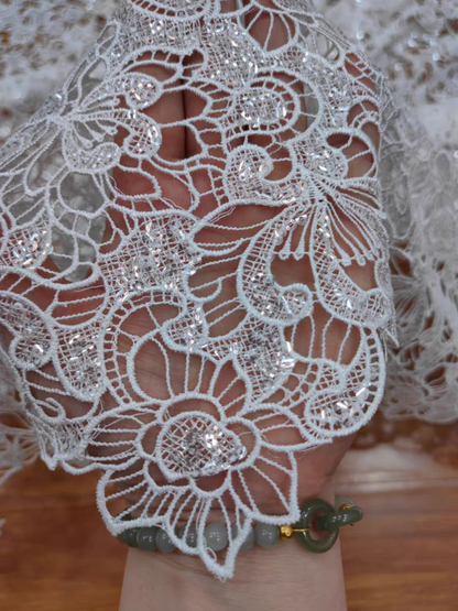 Hollow flower embroidery soft lace glitter lace wedding dress women's mesh dress custom clothing accessories applique