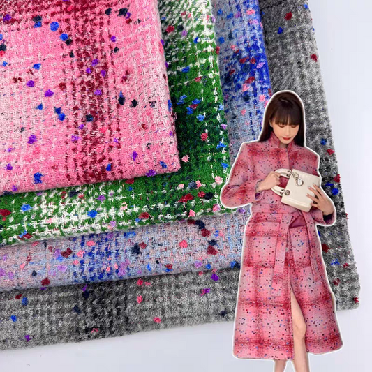 Rose red woven small fragrant tweed fabric C family big-name celebrity catwalk style high-end fabric fashion jacket