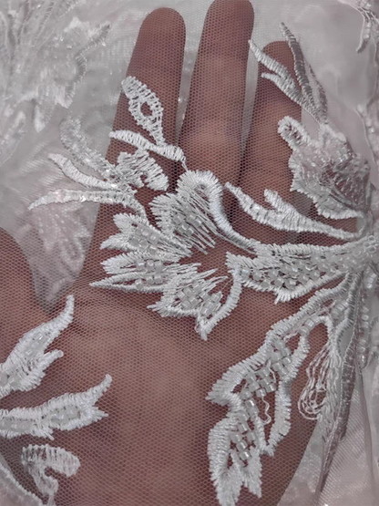 New high quality heavy industry flower embroidery beading lace mesh fabric wedding dress women's dress lace clothing accessories
