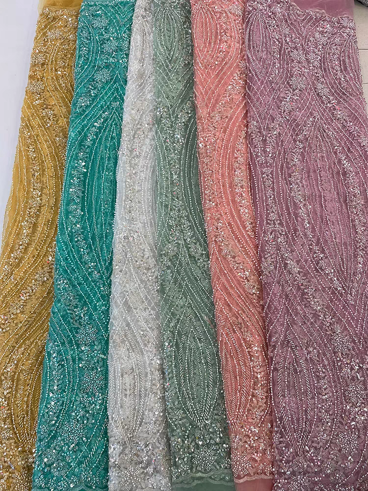 Lace mesh beaded tube embroidery sequins beaded Lolita embroidery fabric dress clothing fabric fiveyards