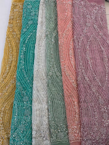 Lace mesh beaded tube embroidery sequins beaded Lolita embroidery fabric dress clothing fabric fiveyards