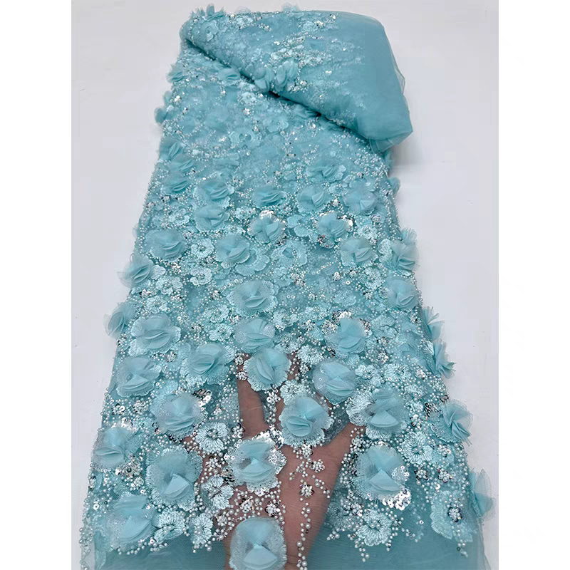 Mesh fabric, beaded tube embroidery, three-dimensional applique flowers, bubble beads, sequins embroidery fabric, dress wedding dress, cheongsam