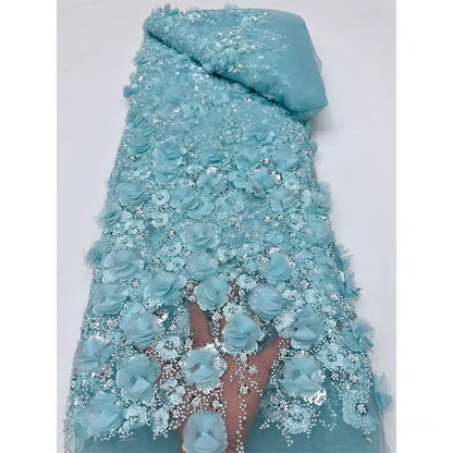 Mesh fabric, beaded tube embroidery, three-dimensional applique flowers, bubble beads, sequins embroidery fabric, dress wedding dress, cheongsam