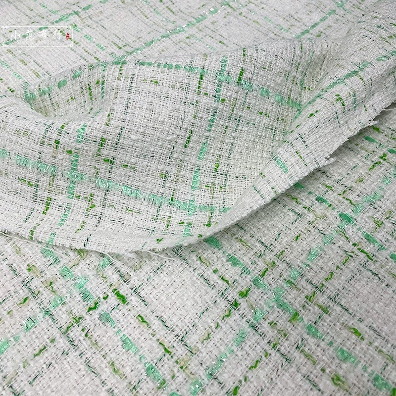 Spring and autumn green and white plaid small fragrance fabric suit jacket suit fashion fabric dress cheongsam clothing