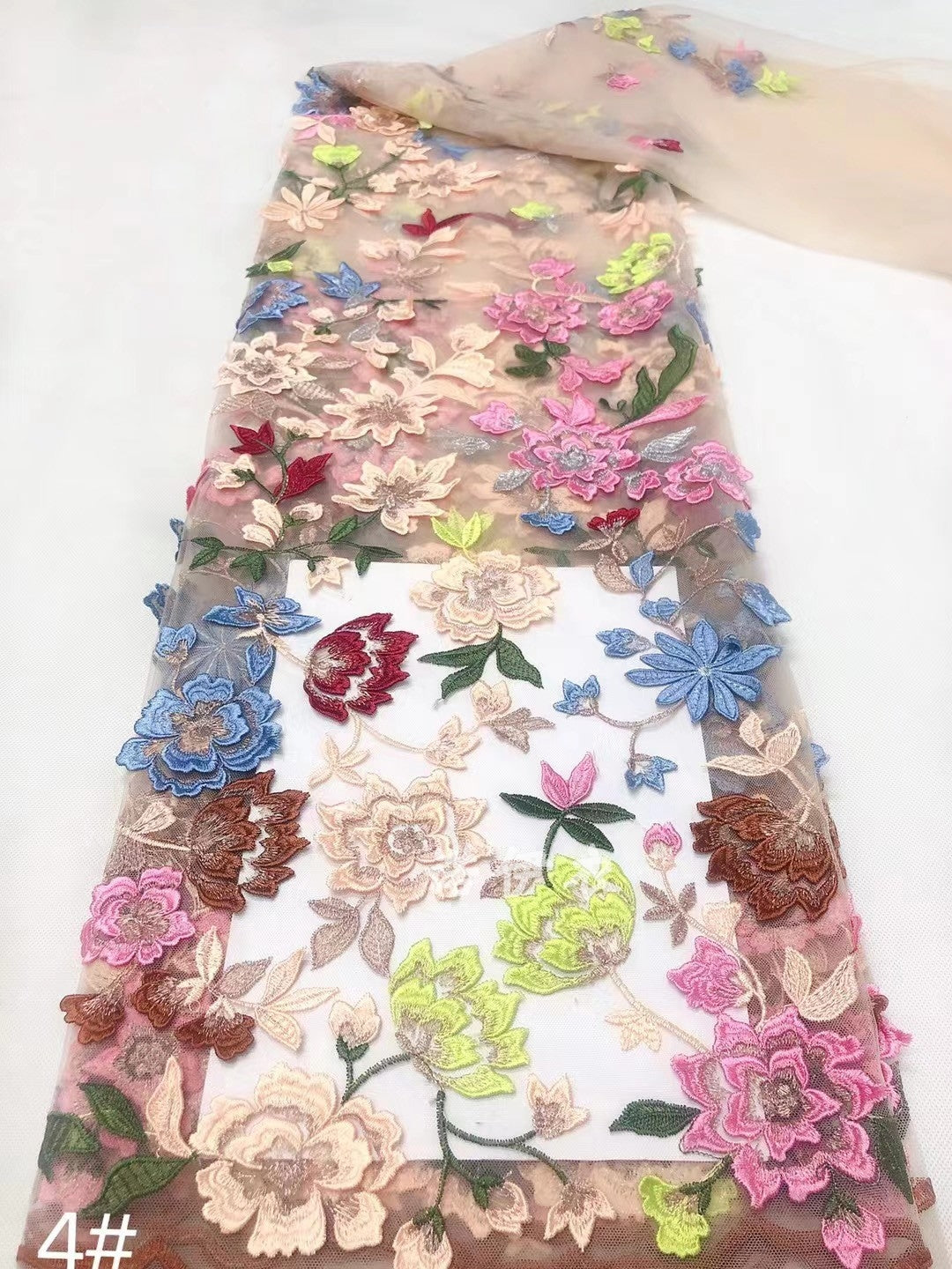 European and American color three-dimensional flower embroidery lace dress fabric water soluble embroidery mesh dress fabric