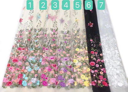 Color three-dimensional floral embroidery lace mesh fabric flower fairy water soluble embroidery dress dress Dai clothing fabric