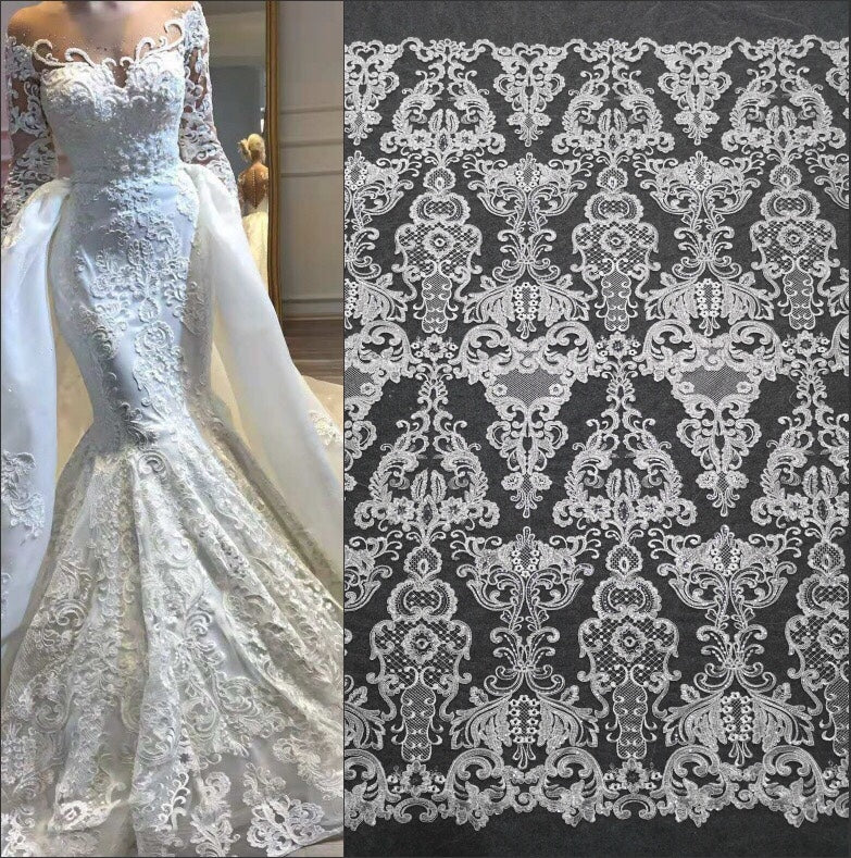 Car bones with sequins high-grade mesh lace fabric European and American brand wedding dress decoration fabric accessories LACE