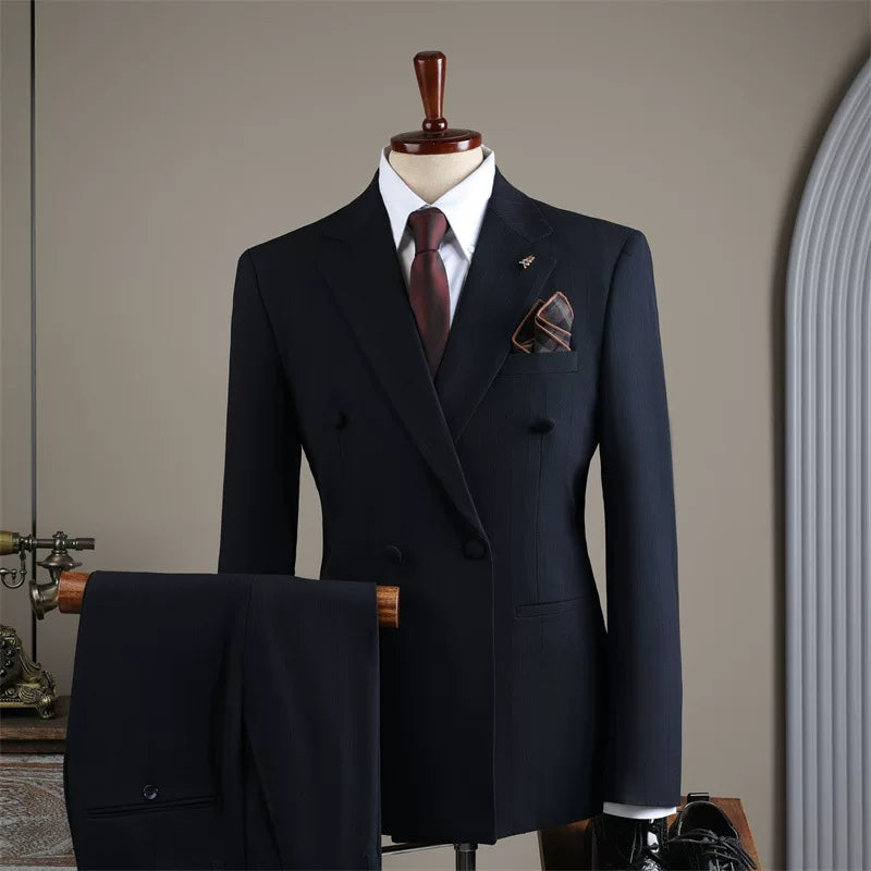 Suits for men, high-end double-breasted striped suits, three-piece suits, formal groom wedding dress