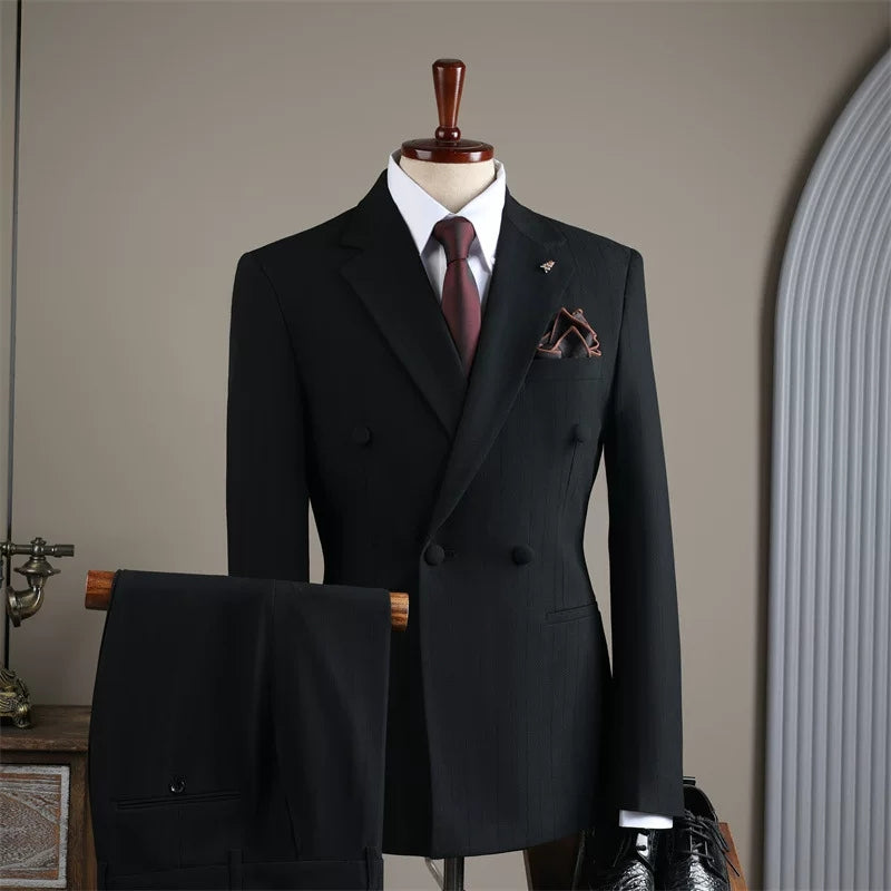 Suits for men high-end business double-breasted striped suits three-piece suits for grooms wedding dresses