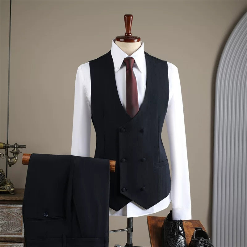 Suits for men high-end business double-breasted striped suits three-piece suits for grooms wedding dresses