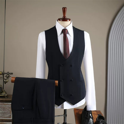 Suits for men high-end business double-breasted striped suits three-piece suits for grooms wedding dresses