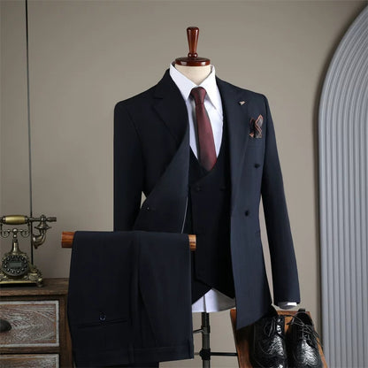 Suits for men high-end business double-breasted striped suits three-piece suits for grooms wedding dresses