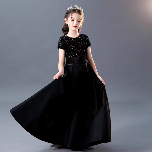 EG-SALE-AME-00110 Dear baby girl princess dress long black piano performance costume children's orchestra chorus student sequin high-end dress stylish.