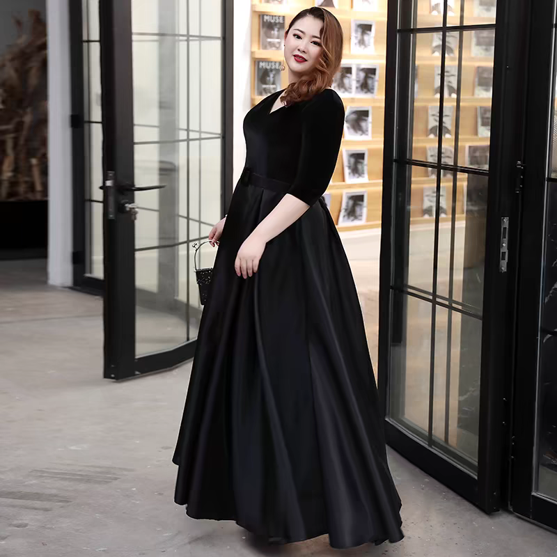 EG-SALE-AME-00104 Satin and velvet toast dress new style elegant simple and generous annual meeting long evening dress