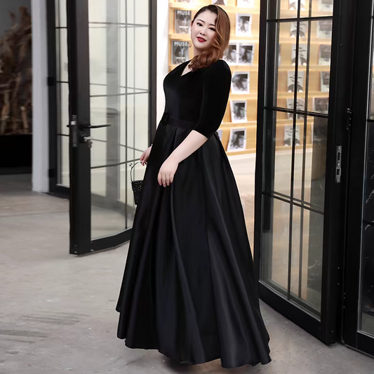 EG-SALE-AME-00104 Satin and velvet toast dress new style elegant simple and generous annual meeting long evening dress