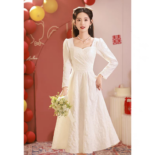 BG-WED-AME-10072 White evening dress for women, small, high-end, niche, luxury banquet, can be worn for registration, engagement dress