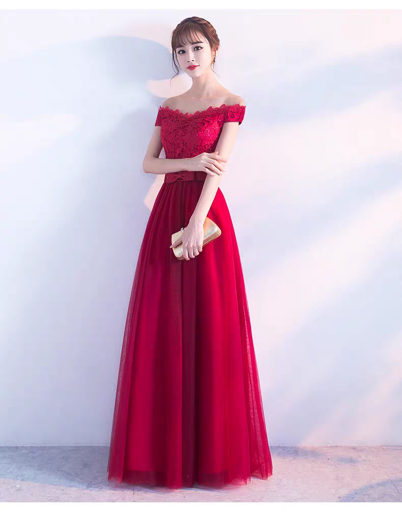 EG-SALE-AME-00220 Wine red bride wedding toast dress wedding thank you banquet wedding dress evening dress etiquette dress annual meeting host