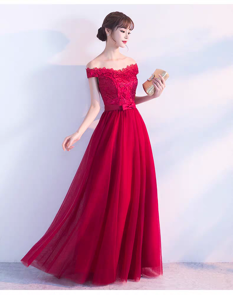 EG-SALE-AME-00220 Wine red bride wedding toast dress wedding thank you banquet wedding dress evening dress etiquette dress annual meeting host