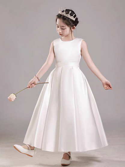 EG-SALE-AME-00202 Children's dress high-grade white girl princess dress host satin big child speech piano performance costume