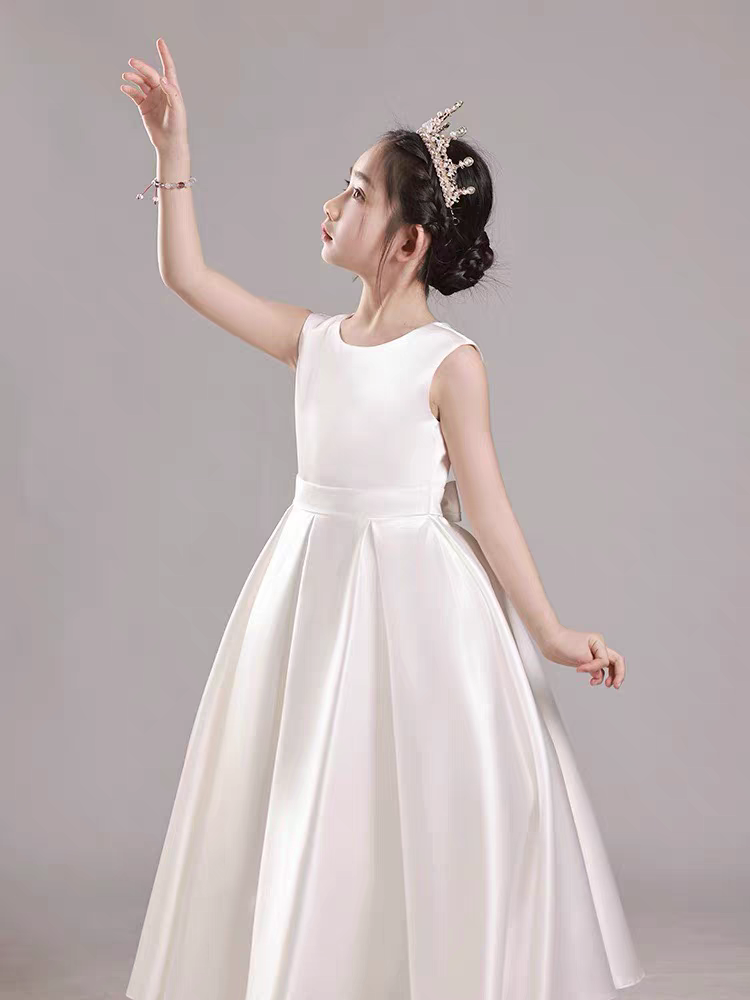 EG-SALE-AME-00202 Children's dress high-grade white girl princess dress host satin big child speech piano performance costume