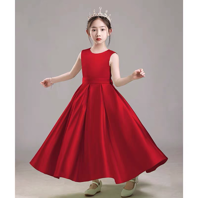 EG-SALE-AME-00202 Children's dress high-grade white girl princess dress host satin big child speech piano performance costume