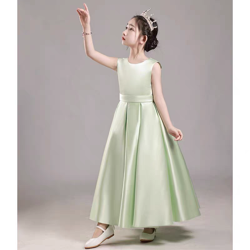 EG-SALE-AME-00202 Children's dress high-grade white girl princess dress host satin big child speech piano performance costume