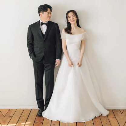 BG-WED-AME-10071 OFF-shoulder simple light wedding dress new lawn forest wedding super fairy travel photography floor-length welcoming dress