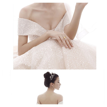  luxury heavy industry, French style, one shoulder, small bride's tail wedding dress
