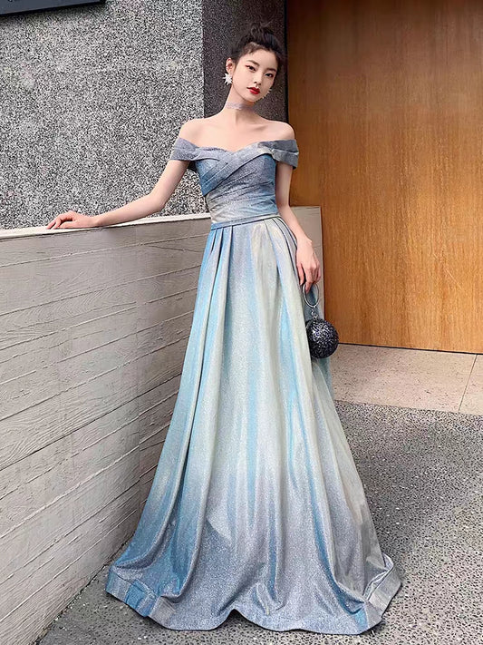 One-word shoulder star gradient evening dress 2020 new can usually wear the annual high-end atmospheric elegance dream