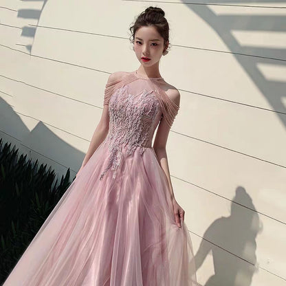 Fairy evening dress female temperament high-end 2019 new noble ladies banquet annual meeting pink dress fairy