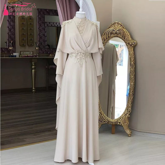 Silver Muslim Prom Gown 2018 Evening Dresses High Neck Full Sleeve Robe De Soiree Dubai Elegant Vestido De Noiva  ZE070