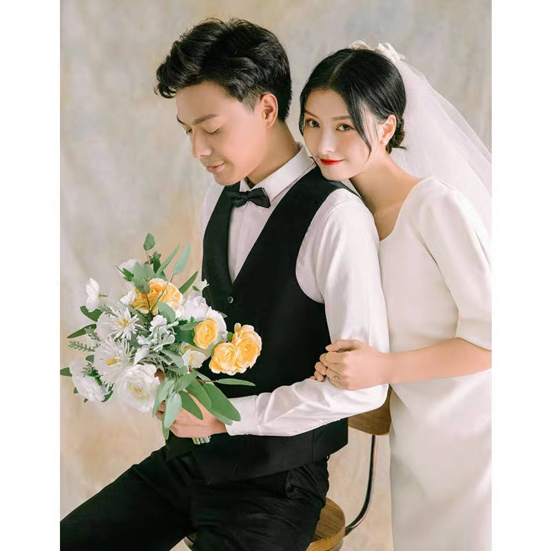 Korean light wedding dress new temperament square collar simple dress small everyday can wear a skinny dress summer